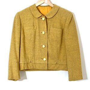 Vtg 60s Mustard Yellow Wool Boxy Jacket Cropped Peter Pan Collar Mod Retro FLAWS